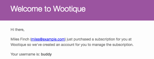 Screenshot of Welcome email for Gifted Subscription