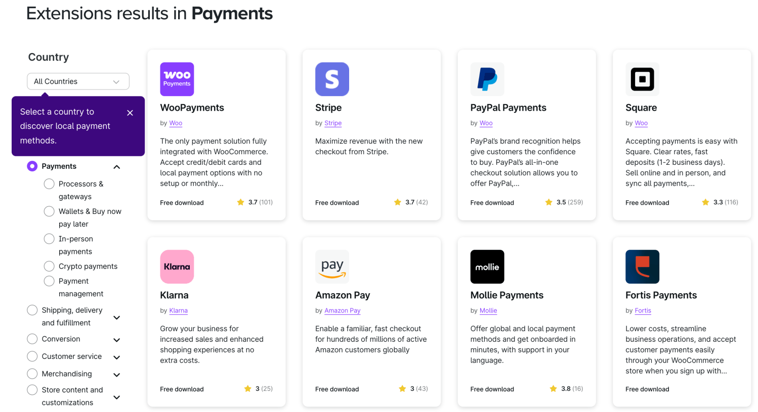 Grid display of WooCommerce payment platform options