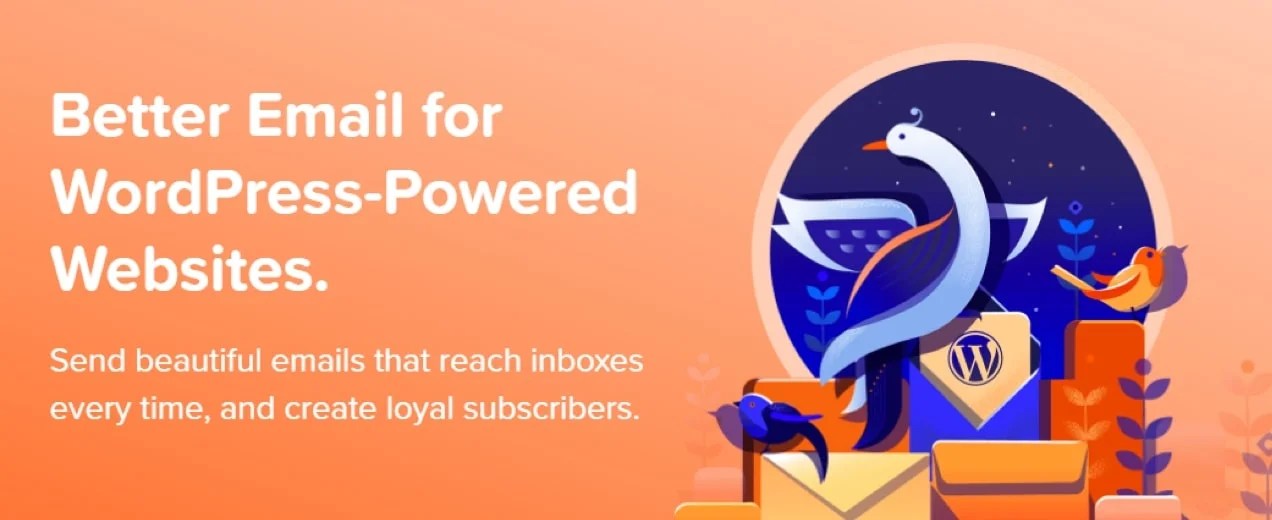 MailPoet homepage with text "better email for WordPress-powered websites"