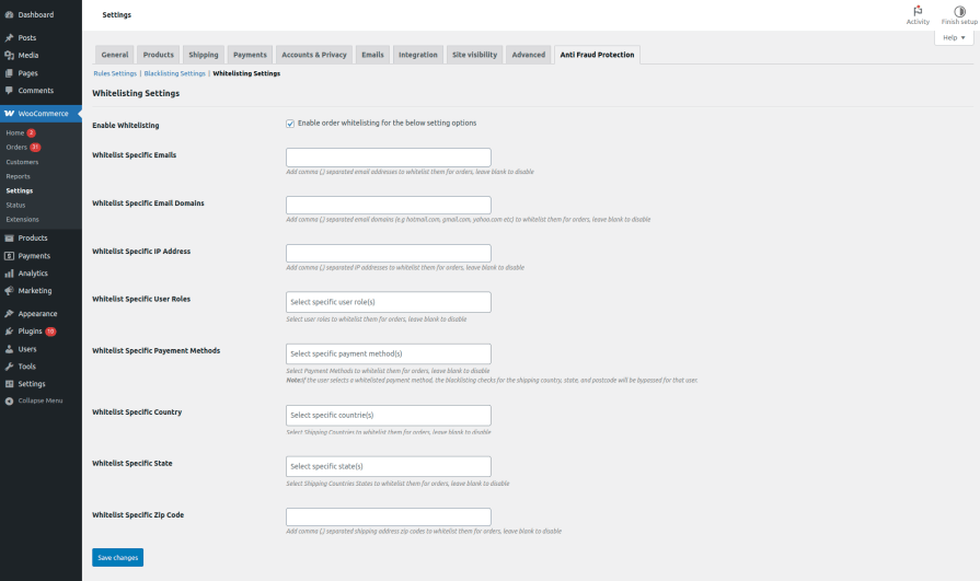 whitelist specific orders